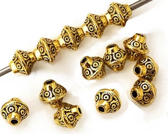 40Pc 7mm Gold Bicone Beads, Antique Gold Finish Spacer Beads, Bali Style Pewter Beads, gold bicone bead 1.5 mm hole PBF410