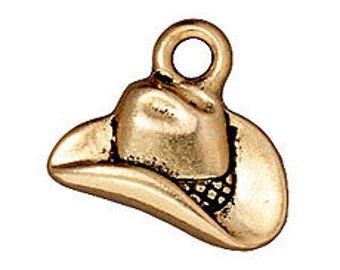 5 Pc Cowboy Hat Charm 12x14mm Antique Gold Finish Tierracast Charms Gold western Hat Charm Tierracast 94-2283-26 - P2283GA