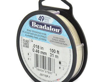 100 Feet Beadalon 49 Strand Bead Stringing Wire Silver Plated 0.018 Inch 0.46mm, 49 Strand Beadalon Wire 0.018" SILVER PLATED 31m - JW11SP-1