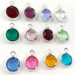 12 Pcs 8mm Stone LARGER Bezel Set Swarovski Birthstones Crystal Charms, Sterling Silver Plated, 1 of each month, CC8S-SET12 image 3