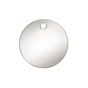 May include: A round, silver-colored metal tag with a hole in the center. The tag is blank and ready to be engraved.