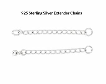 2 Sterling Silver Extension chains 2" Long, Soldered Ring at Ends, 3.9mm Curb Chain, NO Clasp, Layered necklace  extenders, Bulk Savings