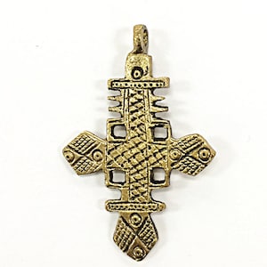 Brass Ethiopian Cross Pendant 2.2 Inch , Tribal Cross, Ethnic Brass cross Pendant- HP114