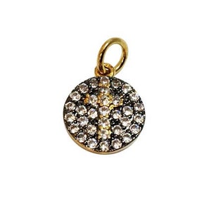 CZ Cross Pave Charm, Gold finish, AAA quality, 10mm Cross Pave Charms, Cross medallion Charm, Pave Cross disc Charms 1 Pc  BMP37-GD