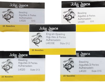 LS4320 John James English Beading Needles, Size 10, 11, 12, 13, 15 , bulk 25 Pcs, Fine English Needles, Sewing Needles, Craft Needle - L4320