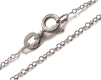 Rhodium Plated 925 Sterling Silver Chain Necklace 16" or 18" Forzentina 025 Cable Finished Chain, Italy, stamped 925 Italy, Choose size