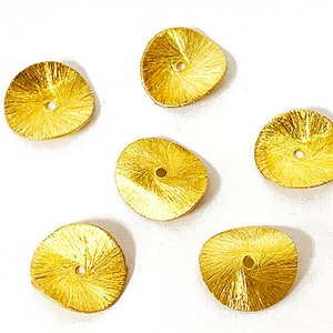 12mm Gold Wavy Disc Stardust Finish, Brushed Gold finish Wafer Beads, Vermeil wafer bead in a brushed finish, 1.25mm hole - VB1002