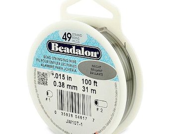 100 Feet Beadalon 49 Strand Bead Stringing Wire Bright 0.015 Inch 0.38mm, 49 Strand Beadalon Wire 0.015" BRIGHT Stainless Steel - JW10T-1