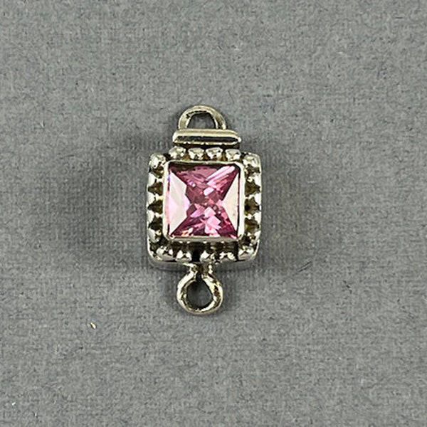 Sterling Silver Square Strand Box Clasp With Pink Zircon 9.75 x 18mm, Sterling silver faceted stone square slider clasp - SF614-PZ