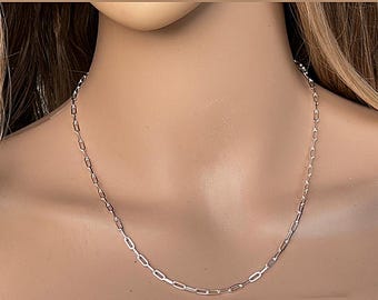 925 Sterling Silver Paper Clip Chain Necklace 18", Bold Chain Necklace, Minimalist layering necklace, Gifts for her, Gifts for Him Italy