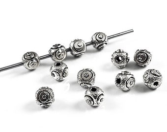 2 PCS Large Oxidized Bali Sterling Silver Rondelle Spacer Beads 7x11 mm 