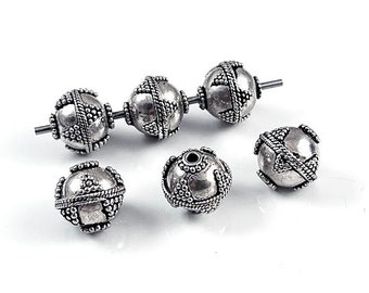 13mm Turkish Silver Beads, Sterling Silver, Bali Style Beads Oxidized Antiqued Sterling Silver 1, 2, 4 Pcs, 1.5mm Hole Granulated handmade