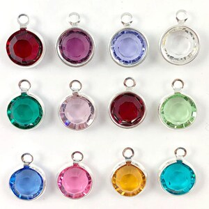 12 Pcs 8mm Stone LARGER Bezel Set Swarovski Birthstones Crystal Charms, Sterling Silver Plated, 1 of each month, CC8S-SET12 image 4