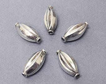 925 Sterling Silver 2pc Bali Beads Antiqued, 21x9mm Bali Style Silver Star Fruit Bead, 1.25mm hole - A57P
