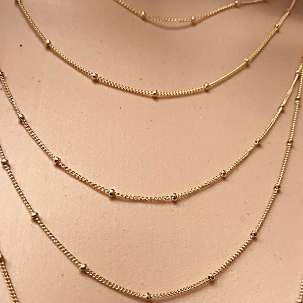 14K Gold Filled Satellite Chain Necklace 16 18 20 24 30" 1.9mm bead, Choose Length, Gold station layering necklaces, 1 Pc, Free Ship