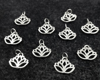 10Pc Lotus Flower Charm Pendant Pewter, 15mm Made in USA, Lead Free Pewter, Silver Lotus Charm Buddha Yoga Charm - PPP852