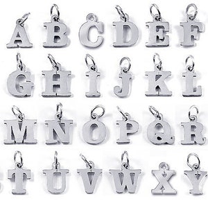 Choose your Letters and Quantity Sterling Silver Letter Charms 8-10x13mm, 1.5mm hole, Stamped .925 Sterling Silver Alphabet charms