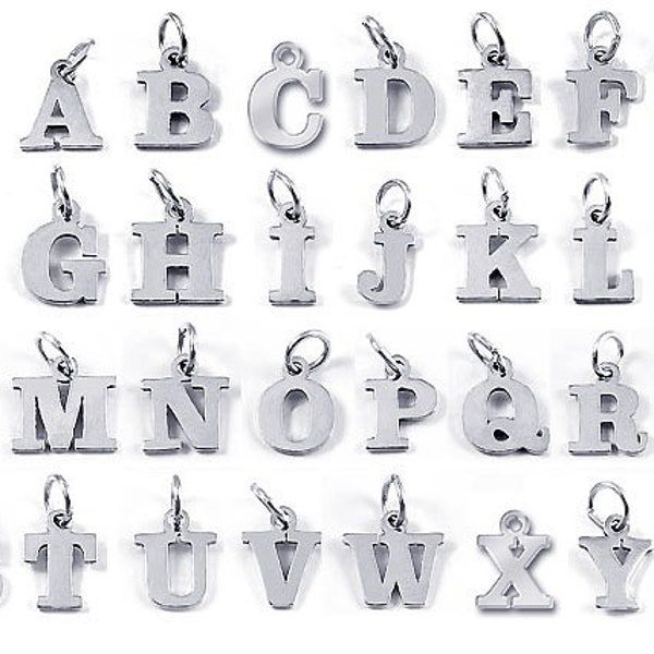 Choose your Letters and Quantity Sterling Silver Letter Charms 8-10x13mm, 1.5mm hole, Stamped .925 Sterling Silver Alphabet charms