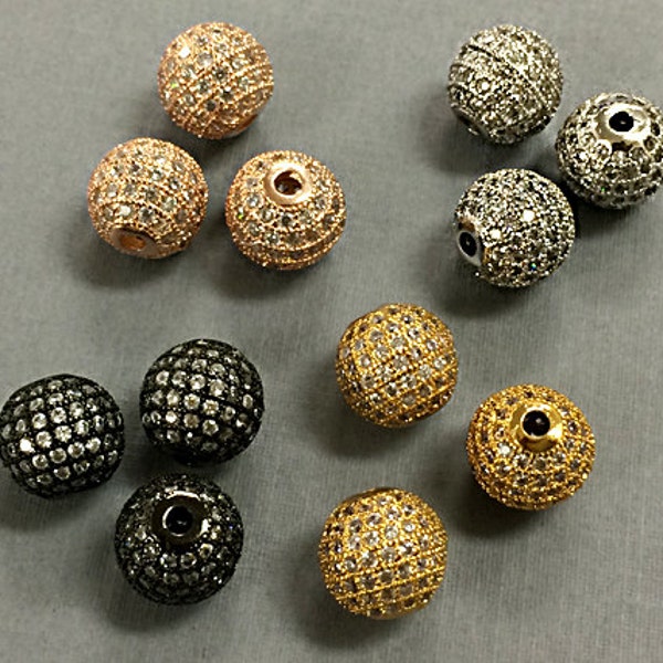 6mm CZ Micro Pave White Zircon Round Spacer Beads 1.25mm Hole, Choose the color, Gold, Rose, Black AAA Shamballa  BMP6xx