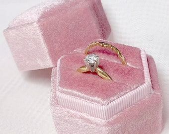 Square Velvet Ring Box - Premium Handmade Small Ring Holder Light Pink- 2 Slots