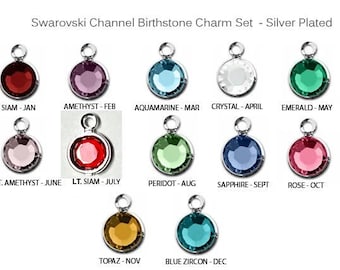 Wholesale Birthstone Charms Sets, Swarovski®/PRECIOSA Birthstone Channel Charms Silver Plated, CC6S, 6mm Stone birthstone crystal charms