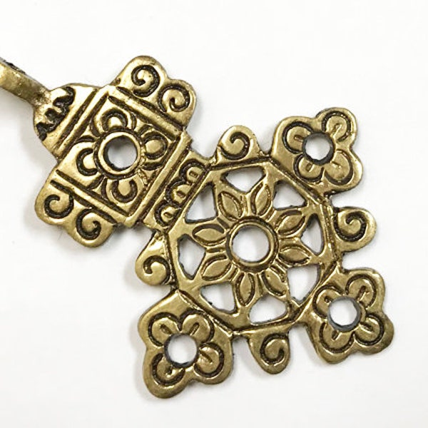 3" Brass Ethiopian Cross Pendant african cross 80mm x55mm, african cross, brass cross pendant - HP115M