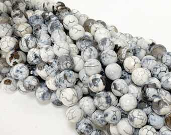 10mm Nirvana Agate Faceted Round Gemstone Beads approximately 35 Beads, Cream Khakhi white Grey Agate - SAGT346A
