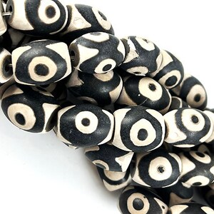 Tibetan Matte Ceramic Bead Strand, Hand Painted Black and White Ceramic Spacer Beads Strands, 16.5 x 13.5 mm, Full 12 beads strand - TB101