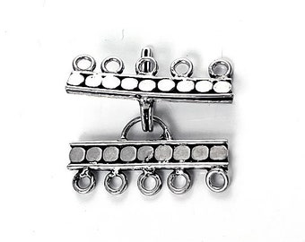 Sterling Silver 5-Strand Rectangular Hook and Eye Clasp, 1 Set 25x8mm 5-Strand Rectangle Hook and Eye Clasp Set Sterling Silver Findings