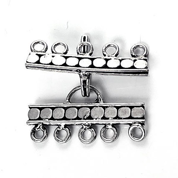 Sterling Silver 5-Strand Rectangular Hook and Eye Clasp, 1 Set 25x8mm 5-Strand Rectangle Hook and Eye Clasp Set Sterling Silver Findings