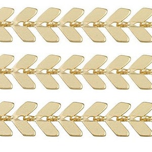 6.5mm Chevron Fish Bone Gold Chain, Electro Gold Plated, 1 foot, Necklace, Earring chain - Ch263