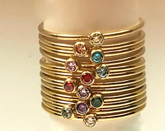 Dainty Birthstone Stacking Ring, 14K Gold Filled, Minimalist Ring, Custom Ring, Midi Ring, Mom gold rings, Gemstone Gold Birthstone Rings