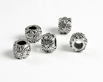 1 pc Sterling Silver Flower Large Hole Bead, European Style Large Hole Beads, 6.1 x 7.5 mm, 3.8 mm Hole, Bracelets Compatible - SBH172