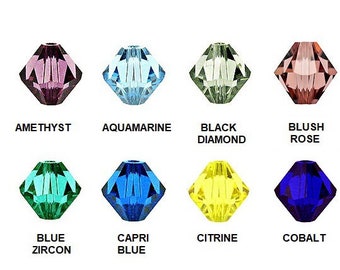 May include: Assortment of 10 faceted glass beads in various colors, including amethyst, aquamarine, black diamond, blush rose, blue zircon, capri blue, citrine, and cobalt.