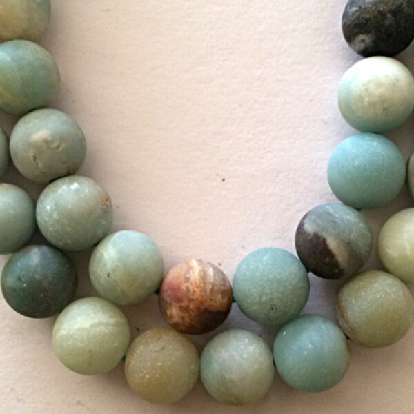 10mm Matte Amazonite Gemstone Beads Round Beads , Full Strand , Ocean Blue Gemstone Beads - 40 beads -  SAMZ104