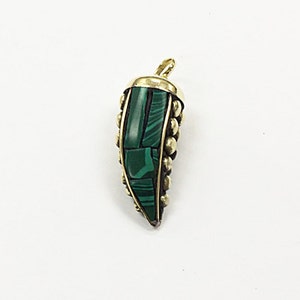 Tibetan Amulet Pendant Malachite Inlaid with brass dots and gold cap (TP100-ML)