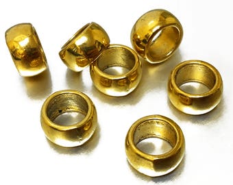 10Pc 11.5mm Large Hole Spacer Beads, Pewter, Antique Gold Finish 7.5mm Hole - PSB115