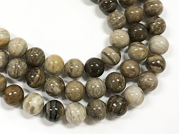 10 Mm Silver Leaf Jasper Round Gemstone 30+ Beads Strand 16 Inch