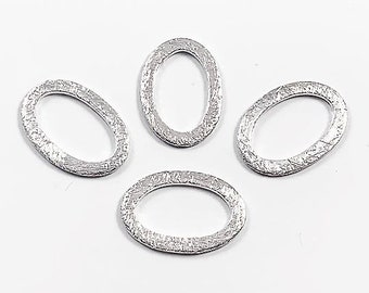 4 Brushed Silver Loop, satin silver connector, sterling silver oval pendants, 4 Pcs 15 x 10mm, sterling silver Findings - SF1101