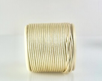1.5mm Leather Cord Round Metallic Leather Cord- Soft Leather Cord 1.5mm - 25 meter Spool - Pearl - ILM15-225
