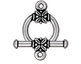 3 Sets Large Leaf Toggle Clasps 17mm Round 25mm Bar Antique Silver Finish Tierracast Toggle Clasps - P6054SA