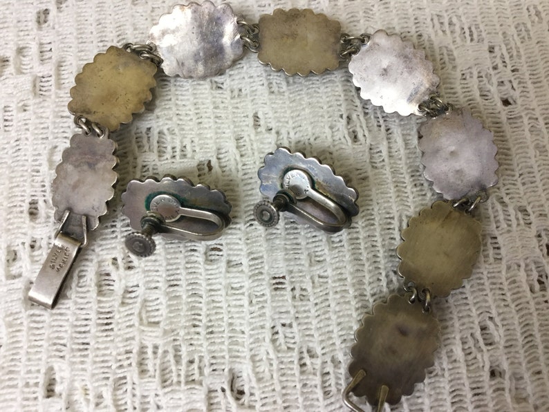 Vintage Mexican Sterling Stone Bracelet and Earrings
