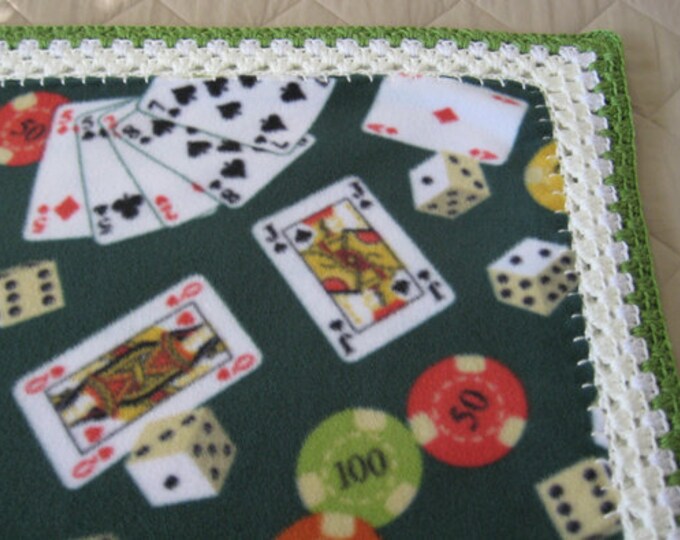 Poker/cards Fleece Blanket Withtricolored Crochet Borderfree Standard