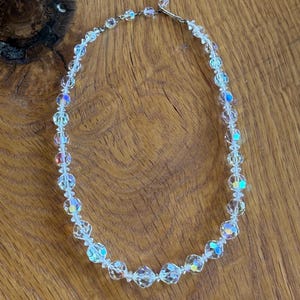 Vintage Signed Coro Aurora Borealis AB Crystal Bead Necklace Faceted Glass Graduated Choker Mid-Century Iridescent Jewelry Wedding Bridal