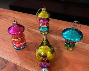 Vintage Christmas Tree Ornament Ornaments Glass Set Lot of Four 4 aflashbackintime