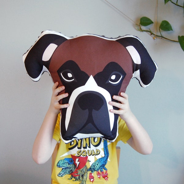 Boxer Dog Printed Pillow Boxer svg  Animal Shaped Plush Toy Stuffed Animal Minky Fabric Dog Pattern Kids Room Decor Dog Lover Gift / BOB