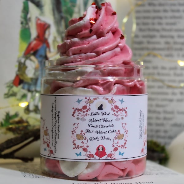 Red Velvet Cake & Chocolate Whipped Body Butter Red Riding Hood Whipped Shea Butter Fairytale Theme Gift Handmade