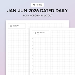 Wkładki do kalendarza Hobonichi A5 2026 z datą | Siatka 4 mm | Q1 Q2 | Pierścienie, dyski, Filofax