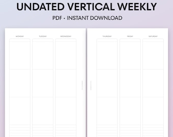 A5 Undated Vertical Weekly Printable | 4mm grid | Planner Inserts for Rings Discs