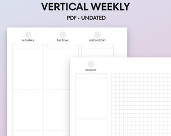 Personal Wide Vertical Weekly Digital Planner Inserts | 4mm Grid | Rings, Discs